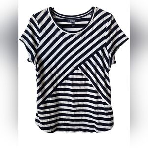 Chaps Navy & White Mixed Stripe Short Sleeve Top